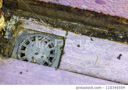 filthy dirty bathroom shower floor corner 118348504