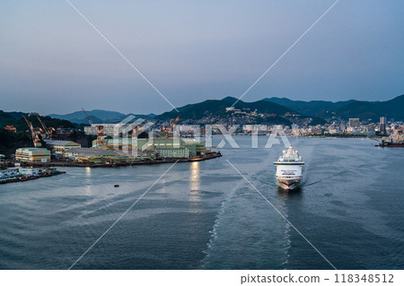 Cruise ship departs from Nagasaki Port from Megami Ohashi Bridge (Blue Dream Melody) [Nagasaki City] 118348512