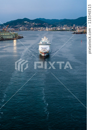 Cruise ship departs from Nagasaki Port from Megami Ohashi Bridge (Blue Dream Melody) [Nagasaki City] 118348515
