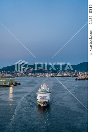 Cruise ship departs from Nagasaki Port from Megami Ohashi Bridge (Blue Dream Melody) [Nagasaki City] 118348516