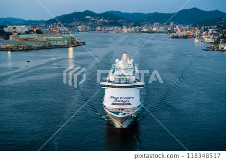 Cruise ship departs from Nagasaki Port from Megami Ohashi Bridge (Blue Dream Melody) [Nagasaki City] 118348517