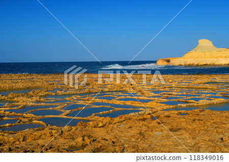 Salt pans on the coast of Gozo 118349016