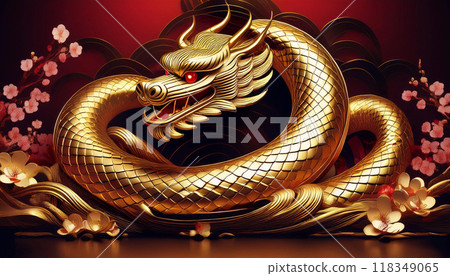 日本圖案背景上的金龍 118349065
