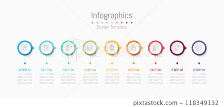 Infographic 9 options design elements for your business data. Vector Illustration. 118349132