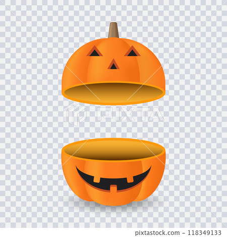 Orange pumpkin open box isolated on transparent background for Halloween theme concept,  Vector illustration 118349133