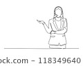 Single continuous line drawing of woman customer service talking and answering phone call from customer kindly with headset with microphone in office. One line draw graphic design vector illustration 118349640