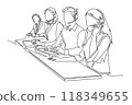 Single one line drawing group of male and female telemarketing team member calling new customer offer new house cleaning product. Sales agent. Continuous line draw design graphic vector illustration 118349655