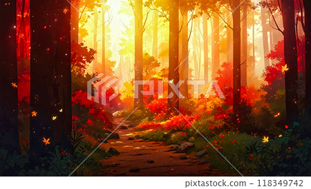 Mountain path of autumn leaves 118349742