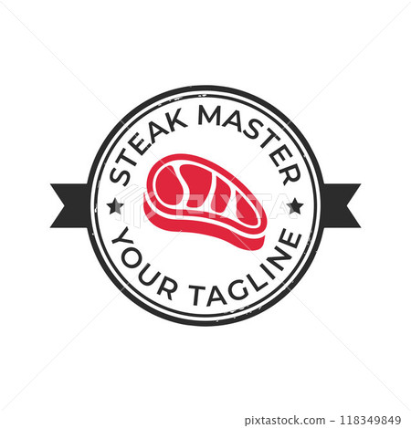 Red Steak Emblem Logo This design reflects expertise in cooking steaks, suitable for steak restaurants 118349849