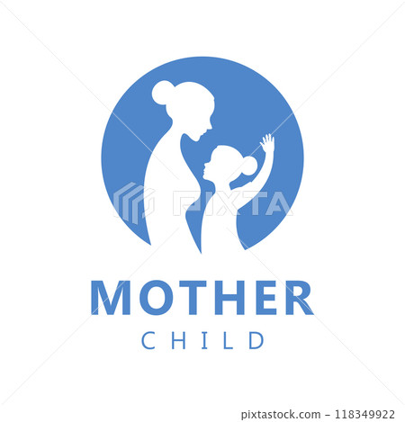 Illustration of a Silhouette of a Mother and Child Interacting with Each Other The circular design logo can be used for Health, Children Education 118349922