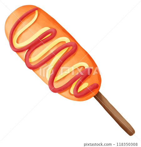 hot dog with mustard isolated on white background 118350308