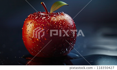Fresh Red Apple Emoji with Realistic Water Droplets in Macro View, Natural Light Enhancing Realism 118350427