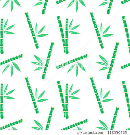 Bamboo green sticks pattern with leaves on white background Bamboo green sticks pattern with leaves on white background 118350565