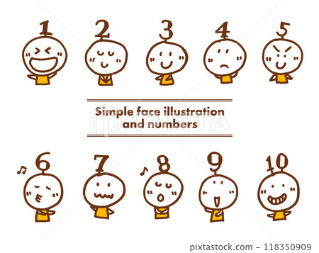 簡單可愛的臉部插圖和1到10的數字 118350909
