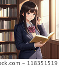 高中女孩在圖書館讀書 118351519