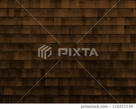 棕色紋理鱗片木外牆的水平背景影像 118351539