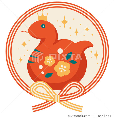 Year of the snake New Year's card icon, bow, retro color, cute, illustration, year of the snake, red snake Year of the snake New Year's card icon, bow, retro color, cute, illustration, year of the snake, red snake 118351554