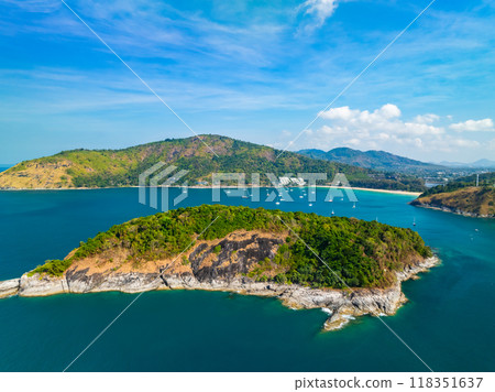 Drone view of Tropical sea in summer season at Phuket island Thailand Drone view of Tropical sea in summer season at Phuket island Thailand 118351637