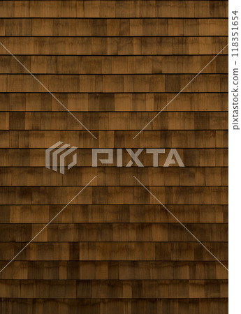 Vertical background image of a scaly wooden exterior wall with brown grain 118351654