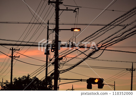 Sunset sky and electric wires 118352000