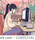 在電腦上工作的女性的個人資料 118352142