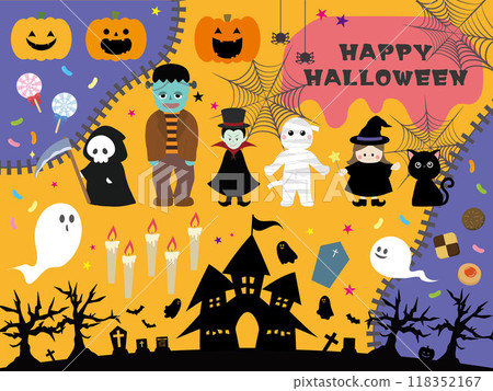 Collection of cute Halloween illustrations 118352167