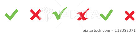 check mark icon button set. check box icon with right and wrong buttons and yes or no checkmark icons in green tick box and red cross vector. check mark icon button set. check box icon with right and wrong buttons and yes or no checkmark icons in green tick box and red cross vector. 118352371