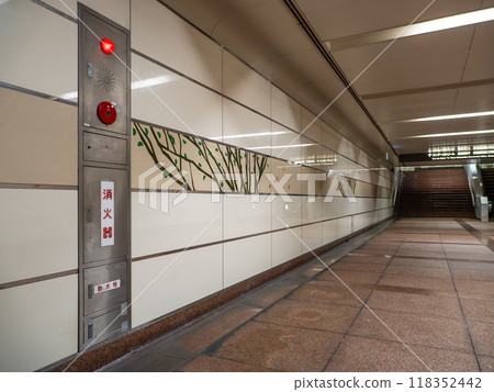 Tokyo cityscape: Firefighting equipment installed in an underground passageway in the city center 118352442