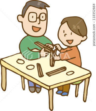 父母和孩子使用經棒工作 118352664