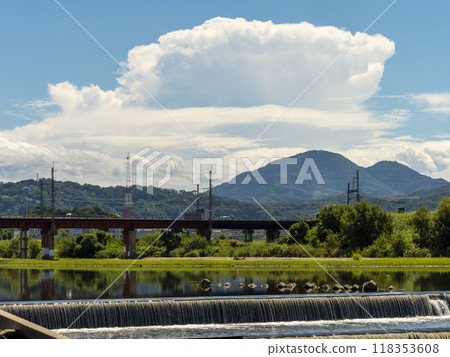 夏天的藍天和大和川沿岸的風景 118353608