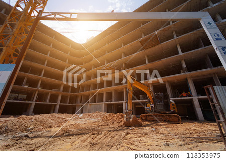 Modern bulldozer working at a construction site 118353975