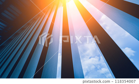 A structure featuring wooden slats on construction site contributing to its architectural style A structure featuring wooden slats on construction site contributing to its architectural style 118354007