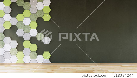 Mockup White and green hexagon tiles wall on Modern room minimalist.3D rendering 118354244