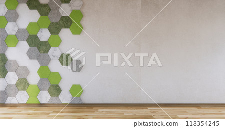 Mockup White and green hexagon tiles wall on Modern room minimalist.3D rendering 118354245
