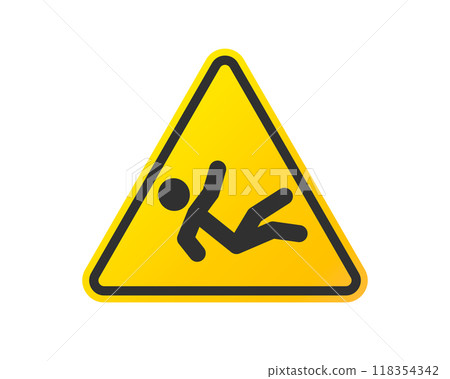 Danger of falling icon symbol. Fall hazard sign. Vector illustration image. Isolated on white background. Danger of falling icon symbol. Fall hazard sign. Vector illustration image. Isolated on white background. 118354342