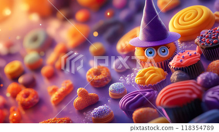 Halloween Cupcake with Witch Hat and Treat Halloween Cupcake with Witch Hat and Treat 118354789