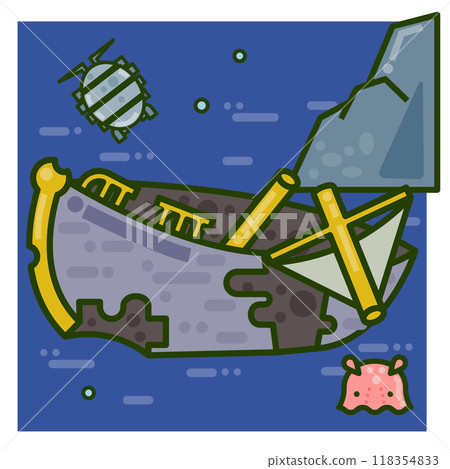 Illustration of a sunken ship found in the deep sea 118354833