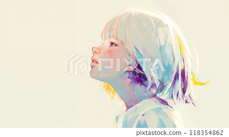 一名年輕女子仰望天空的側面影像 一名年輕女子仰望天空的側面影像 118354862