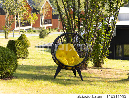 cocoon chair with a yellow outdoor cushion 118354960