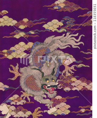 Oriental illustration of a dragon dancing on a purple background 118355031