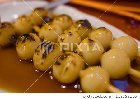 Delicious Mitarashi dumplings 118355110