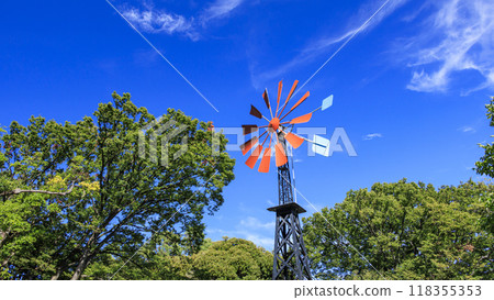 Hill park with a view of the harbor 118355353