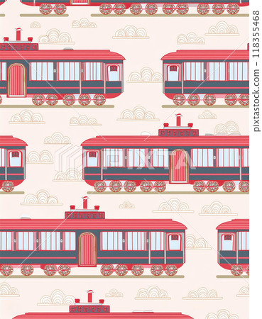 Seamless and cute retro train pattern in Taisho Roman style Seamless and cute retro train pattern in Taisho Roman style 118355468