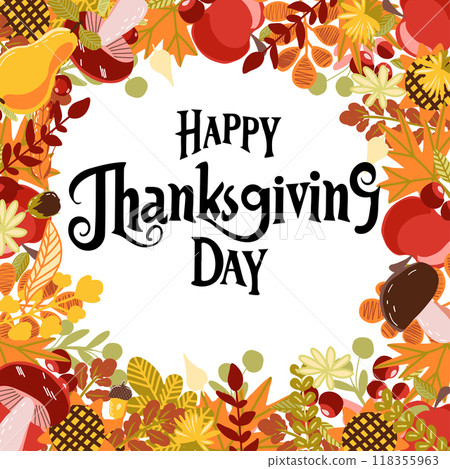 Thanksgiving Day vector greeting card. Hand drawn illustration. Thanksgiving Day vector greeting card. Hand drawn illustration. 118355963