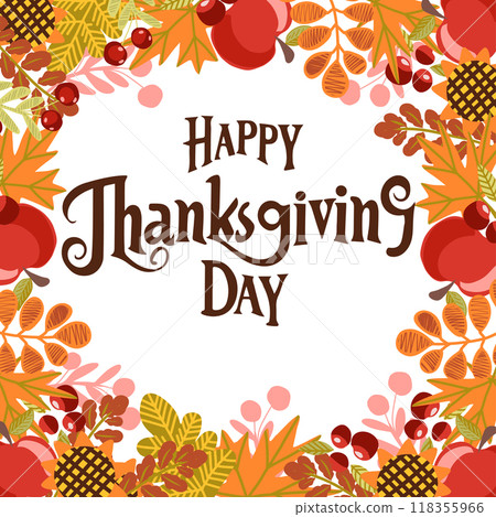 Thanksgiving Day vector greeting card. Hand drawn illustration. 118355966