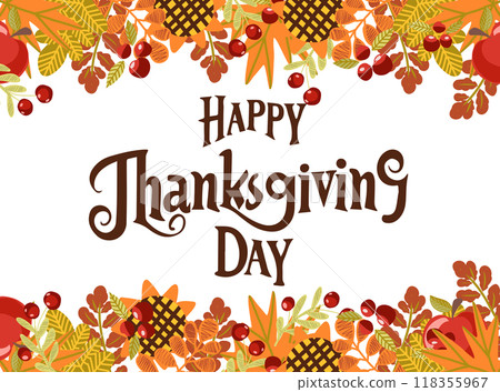 Thanksgiving Day vector greeting card. Hand drawn illustration. 118355967