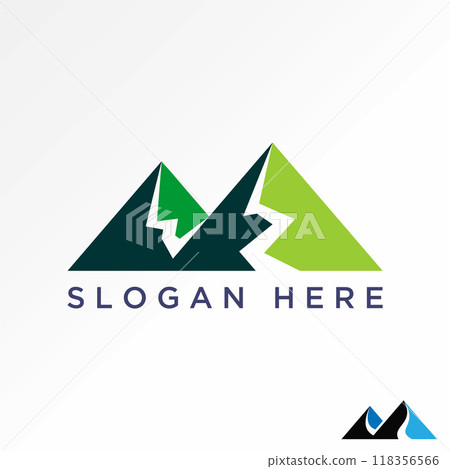 Logo design graphic concept abstract creative premium vector stock simple two mountains with river road side shadow. Related landscape view adventure 118356566