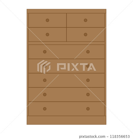 從前面看的簡單抽屜櫃的插圖 從前面看的簡單抽屜櫃的插圖 118356653