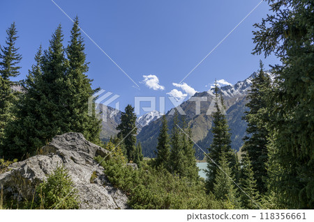 Beautiful mountain landscape, forest and mountains in summer time. Valley in Kazakhstan. 118356661