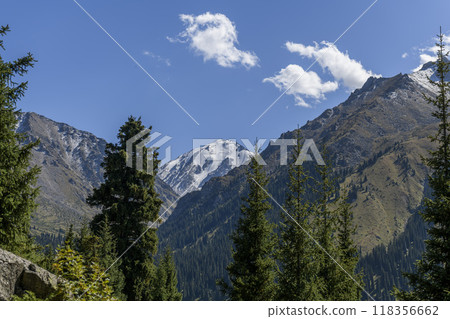 Beautiful mountain landscape, forest and mountains in summer time. Valley in Kazakhstan. Beautiful mountain landscape, forest and mountains in summer time. Valley in Kazakhstan. 118356662
